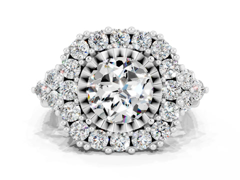 White gold Round Cut Moissanite Halo Ring with Pavé Band and Four-Prong Setting_12