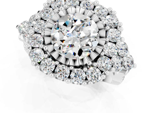 White gold Round Cut Moissanite Halo Ring with Pavé Band and Four-Prong Setting_13
