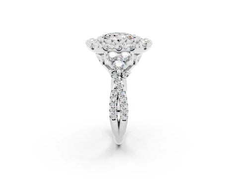 White gold Round Cut Moissanite Halo Ring with Pavé Band and Four-Prong Setting_14