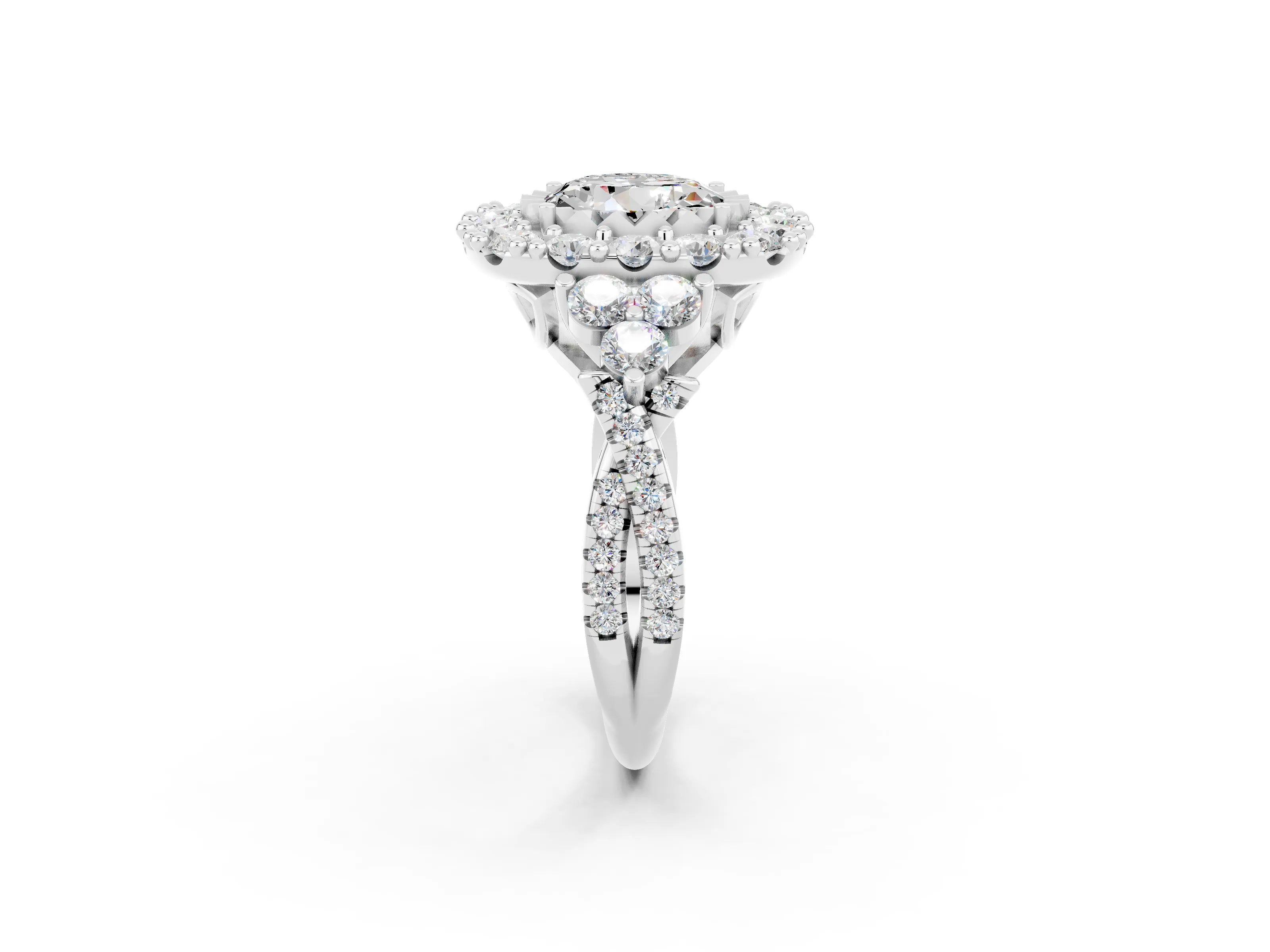 White gold Round Cut Moissanite Halo Ring with Pavé Band and Four-Prong Setting_14