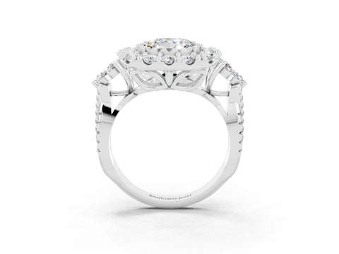 White gold Round Cut Moissanite Halo Ring with Pavé Band and Four-Prong Setting_15