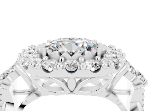 White gold Round Cut Moissanite Halo Ring with Pavé Band and Four-Prong Setting_16