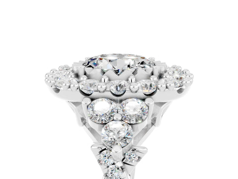 White gold Round Cut Moissanite Halo Ring with Pavé Band and Four-Prong Setting_17