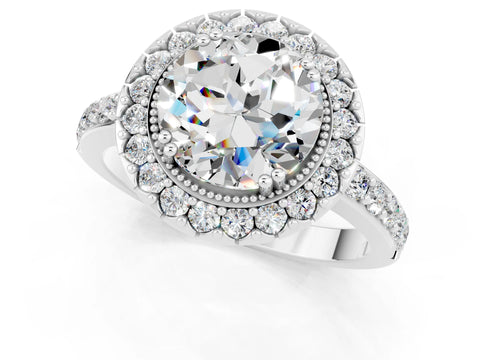 White gold Round Cut Moissanite Halo Ring with Pavé Band and Prong Setting_1