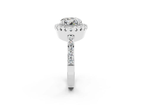 White gold Round Cut Moissanite Halo Ring with Pavé Band and Prong Setting_2