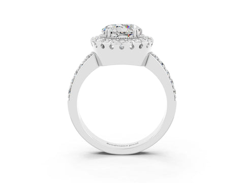 White gold Round Cut Moissanite Halo Ring with Pavé Band and Prong Setting_3