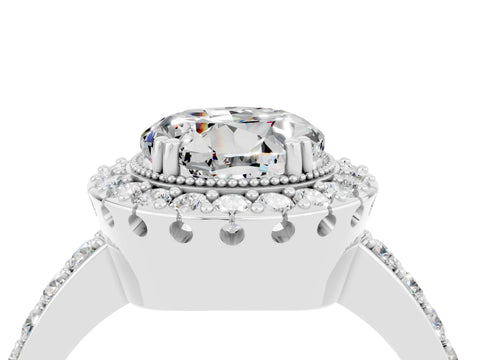 White gold Round Cut Moissanite Halo Ring with Pavé Band and Prong Setting_4