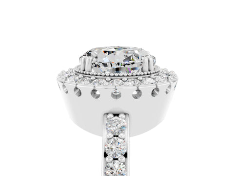White gold Round Cut Moissanite Halo Ring with Pavé Band and Prong Setting_5