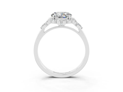 White gold Round Cut Moissanite Halo Ring with Pear Side Stones and Prong Setting_27