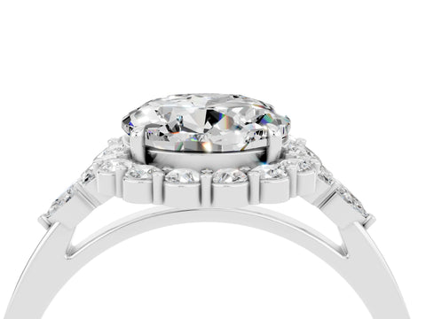 White gold Round Cut Moissanite Halo Ring with Pear Side Stones and Prong Setting_28