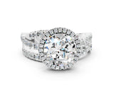 White gold Round Cut Moissanite Halo Ring with Round Split Shank and Prong Setting_60