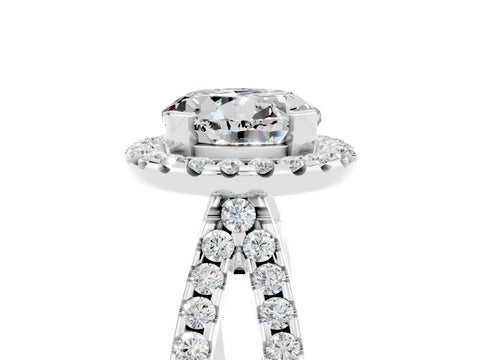 White gold Round Cut Moissanite Halo Ring with Split Shank Pavé Band and Prong Setting_5