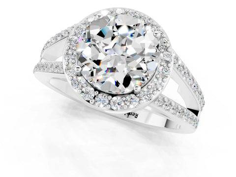 White gold Round Cut Moissanite Halo Ring with Split Shank U-Prong Band and Four-Prong Setting_1