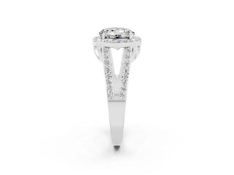 White gold Round Cut Moissanite Halo Ring with Split Shank U-Prong Band and Four-Prong Setting_2