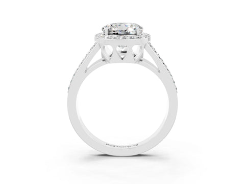 White gold Round Cut Moissanite Halo Ring with Split Shank U-Prong Band and Four-Prong Setting_3