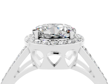 White gold Round Cut Moissanite Halo Ring with Split Shank U-Prong Band and Four-Prong Setting_4