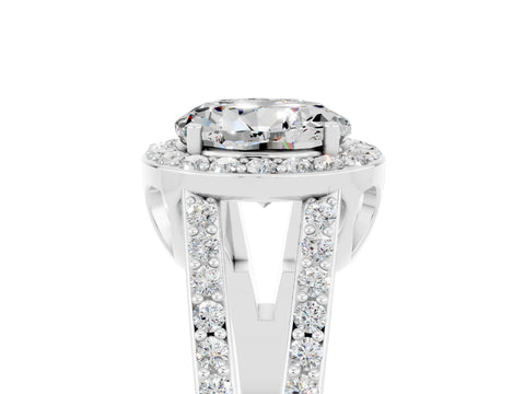 White gold Round Cut Moissanite Halo Ring with Split Shank U-Prong Band and Four-Prong Setting_5
