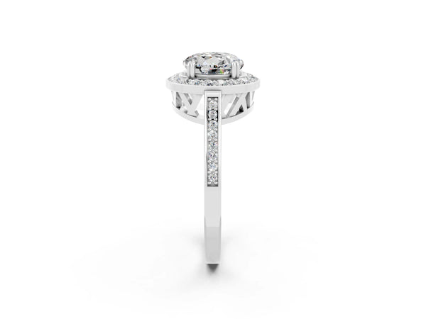 White gold Round Cut Moissanite Halo Ring with Split Shank and Four-Prong Setting