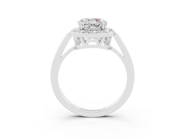 White gold Round Cut Moissanite Halo Ring with Split Shank and Four-Prong Setting