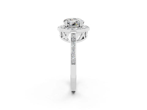 White gold Round Cut Moissanite Halo Ring with Split Shank and Four-Prong Setting_2