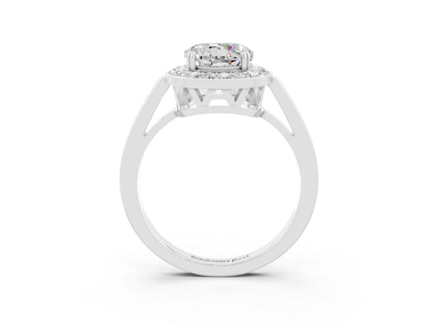White gold Round Cut Moissanite Halo Ring with Split Shank and Four-Prong Setting_3