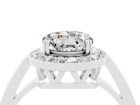 White gold Round Cut Moissanite Halo Ring with Split Shank and Four-Prong Setting_4