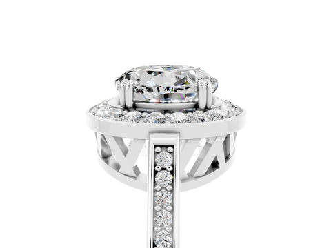 White gold Round Cut Moissanite Halo Ring with Split Shank and Four-Prong Setting_5