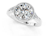 White gold Round Cut Moissanite Halo Ring with Tapered Band and Four-Prong Setting_1