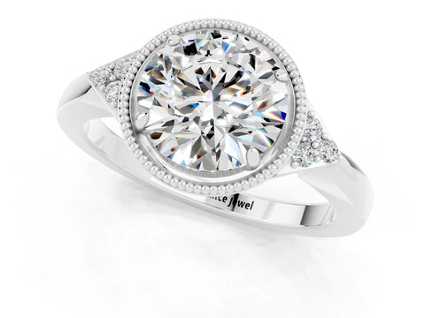 White gold Round Cut Moissanite Halo Ring with Tapered Band and Four-Prong Setting_1