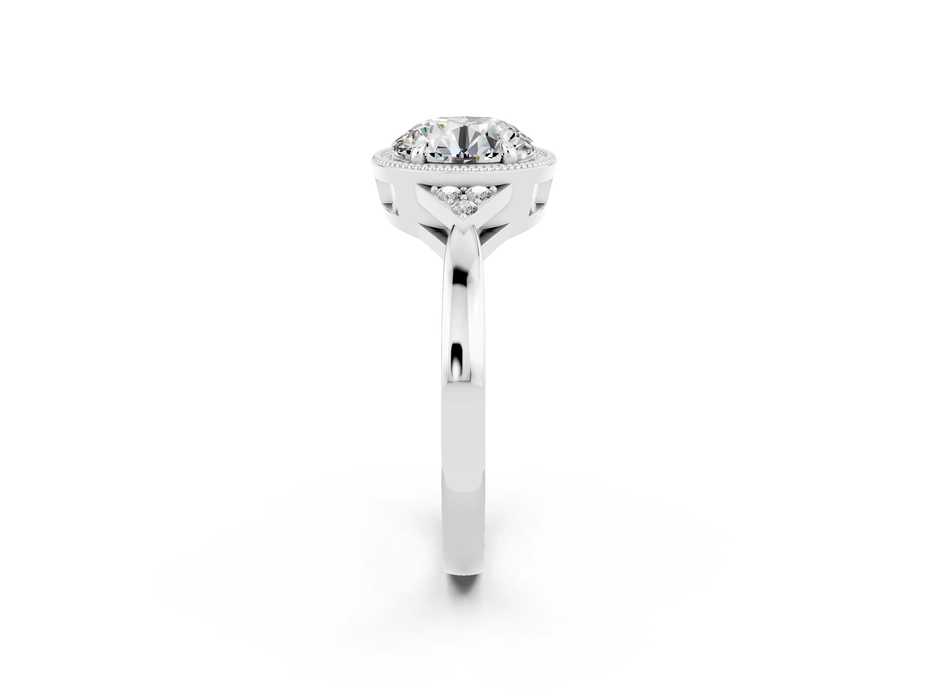 White gold Round Cut Moissanite Halo Ring with Tapered Band and Four-Prong Setting_2