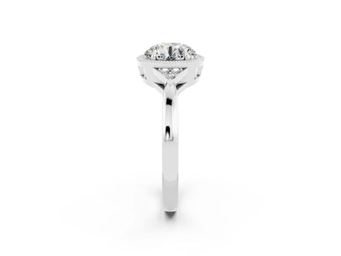 White gold Round Cut Moissanite Halo Ring with Tapered Band and Four-Prong Setting_2
