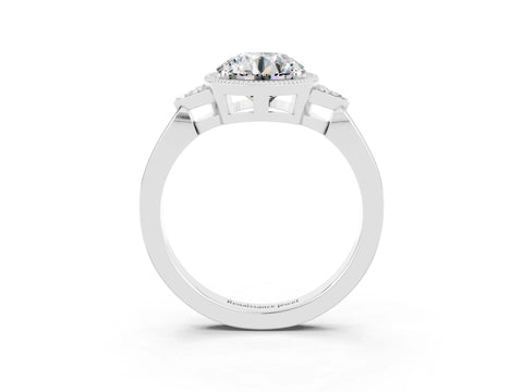 White gold Round Cut Moissanite Halo Ring with Tapered Band and Four-Prong Setting_3