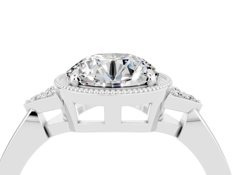 White gold Round Cut Moissanite Halo Ring with Tapered Band and Four-Prong Setting_4