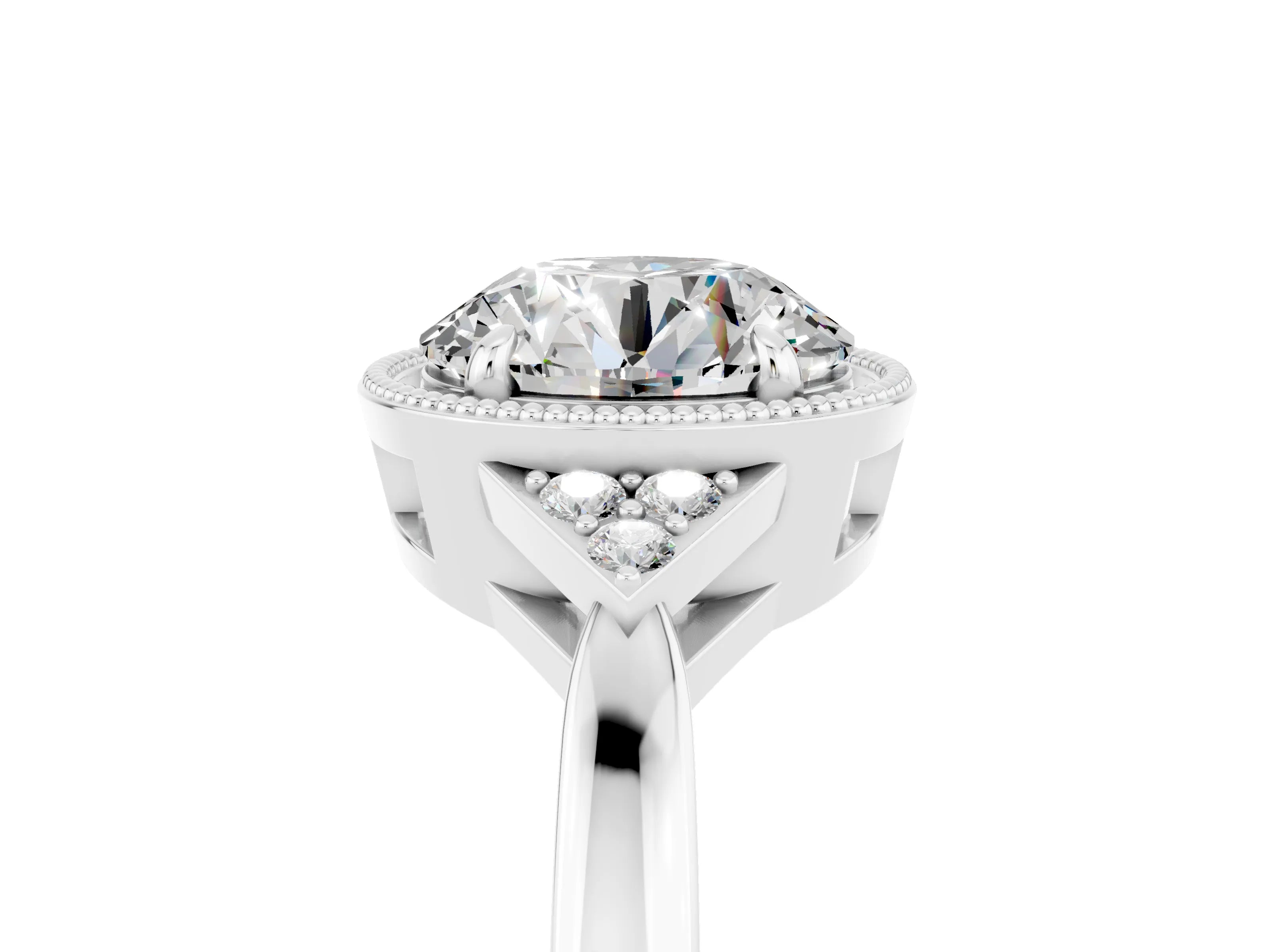 White gold Round Cut Moissanite Halo Ring with Tapered Band and Four-Prong Setting_5