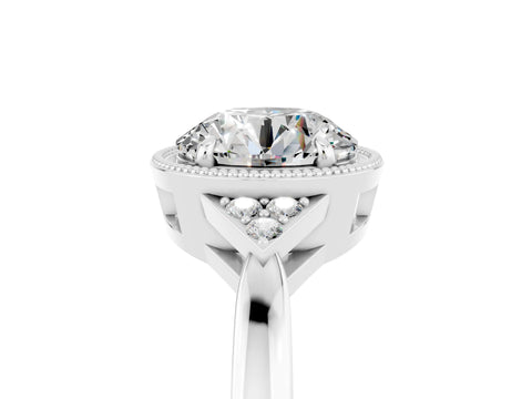 White gold Round Cut Moissanite Halo Ring with Tapered Band and Four-Prong Setting_5