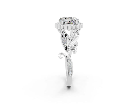 White gold Round Cut Moissanite Halo Ring with Vintage Split Shank and Four-Prong Setting_33