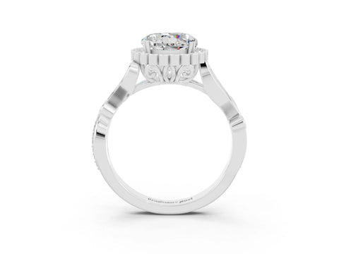 White gold Round Cut Moissanite Halo Ring with Vintage Split Shank and Four-Prong Setting_34
