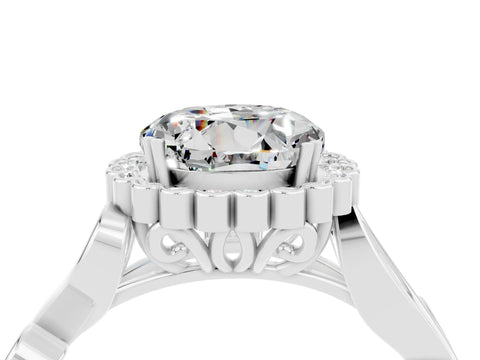 White gold Round Cut Moissanite Halo Ring with Vintage Split Shank and Four-Prong Setting_35