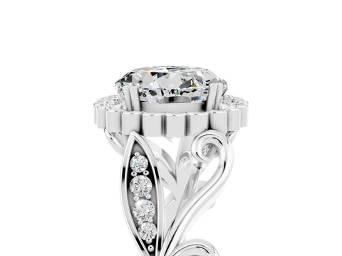 White gold Round Cut Moissanite Halo Ring with Vintage Split Shank and Four-Prong Setting_41