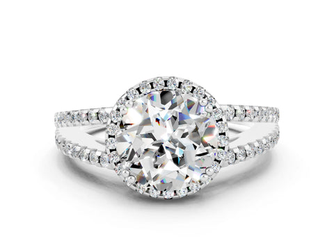 White gold Round Cut Moissanite Halo Split Shank Engagement Ring_12