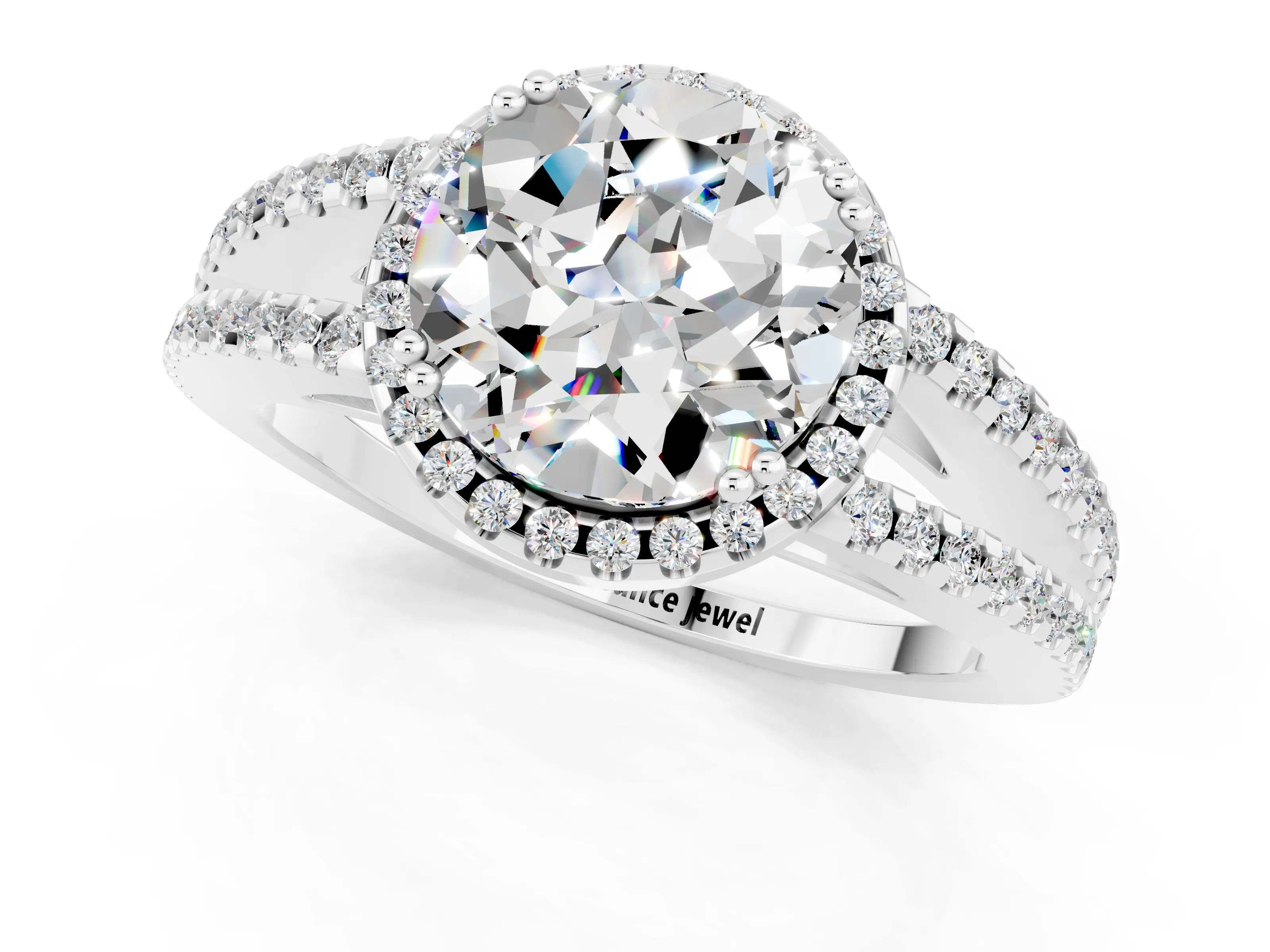 White gold Round Cut Moissanite Halo Split Shank Engagement Ring_13