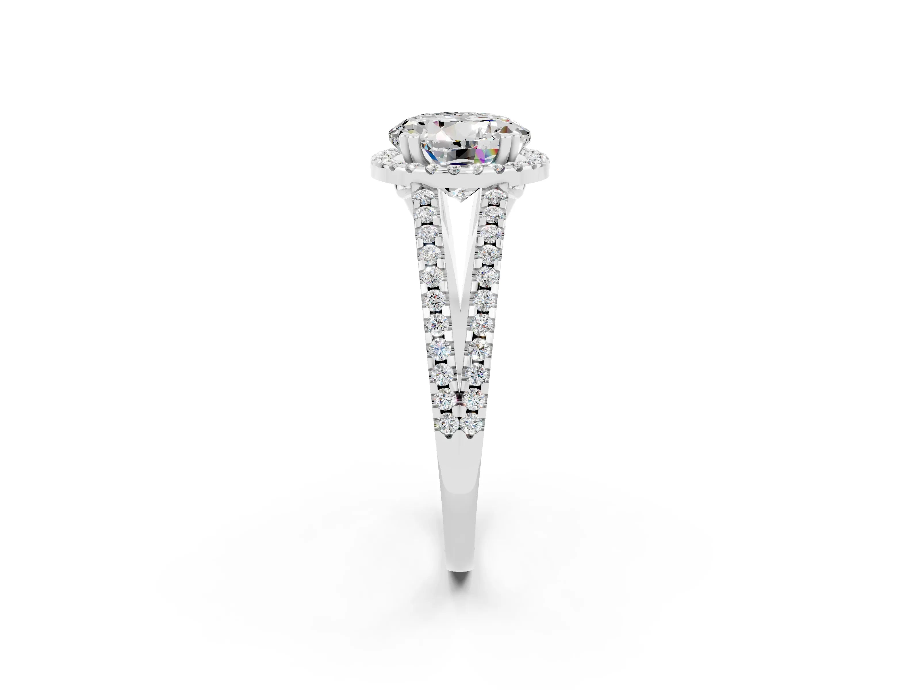 White gold Round Cut Moissanite Halo Split Shank Engagement Ring_14