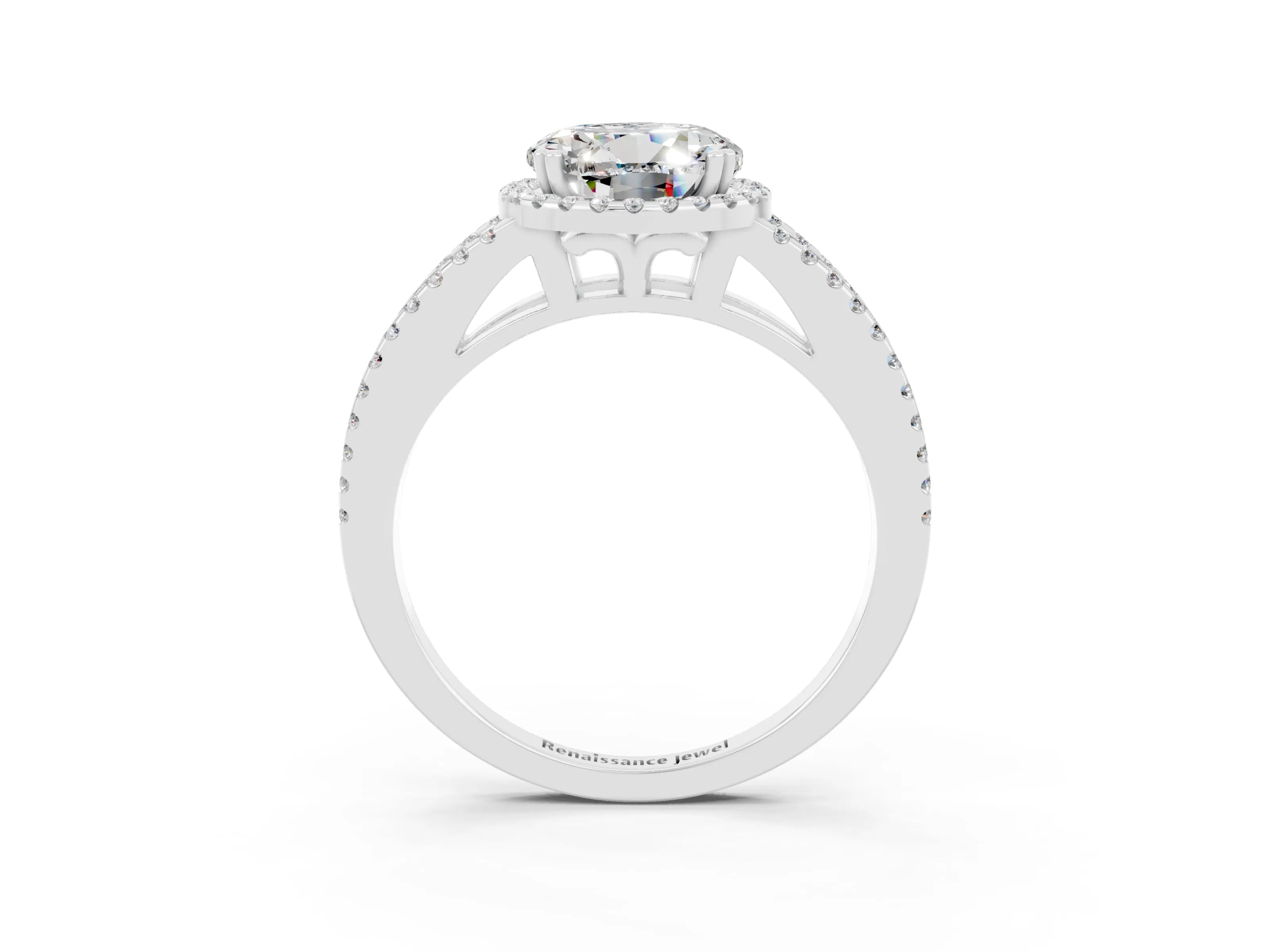 White gold Round Cut Moissanite Halo Split Shank Engagement Ring_15