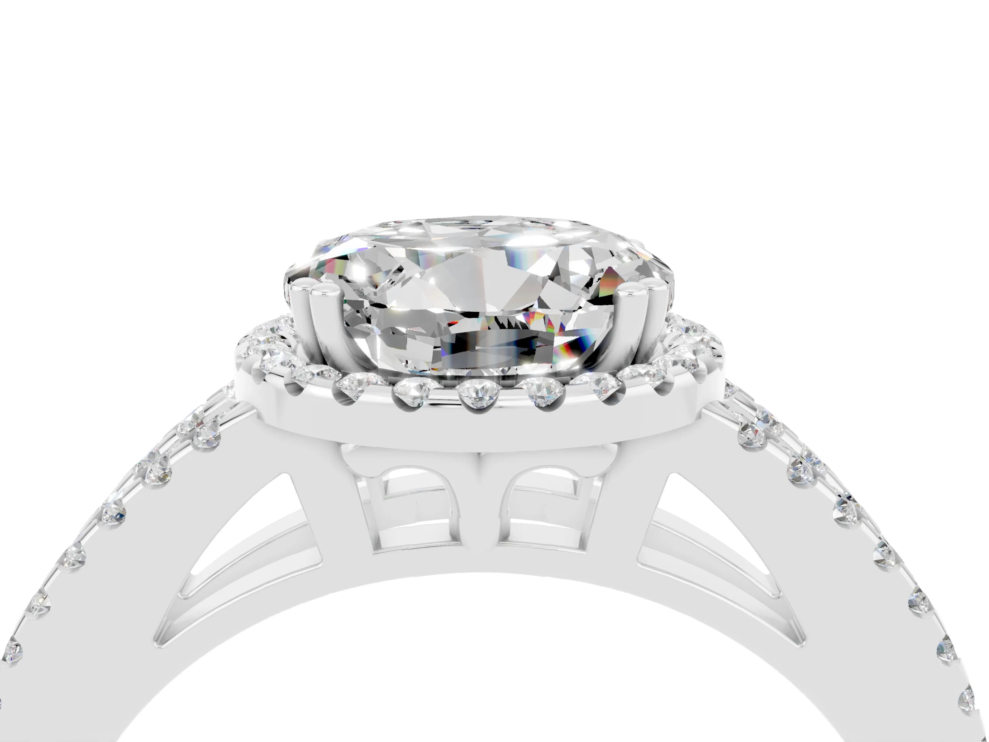 White gold Round Cut Moissanite Halo Split Shank Engagement Ring_16