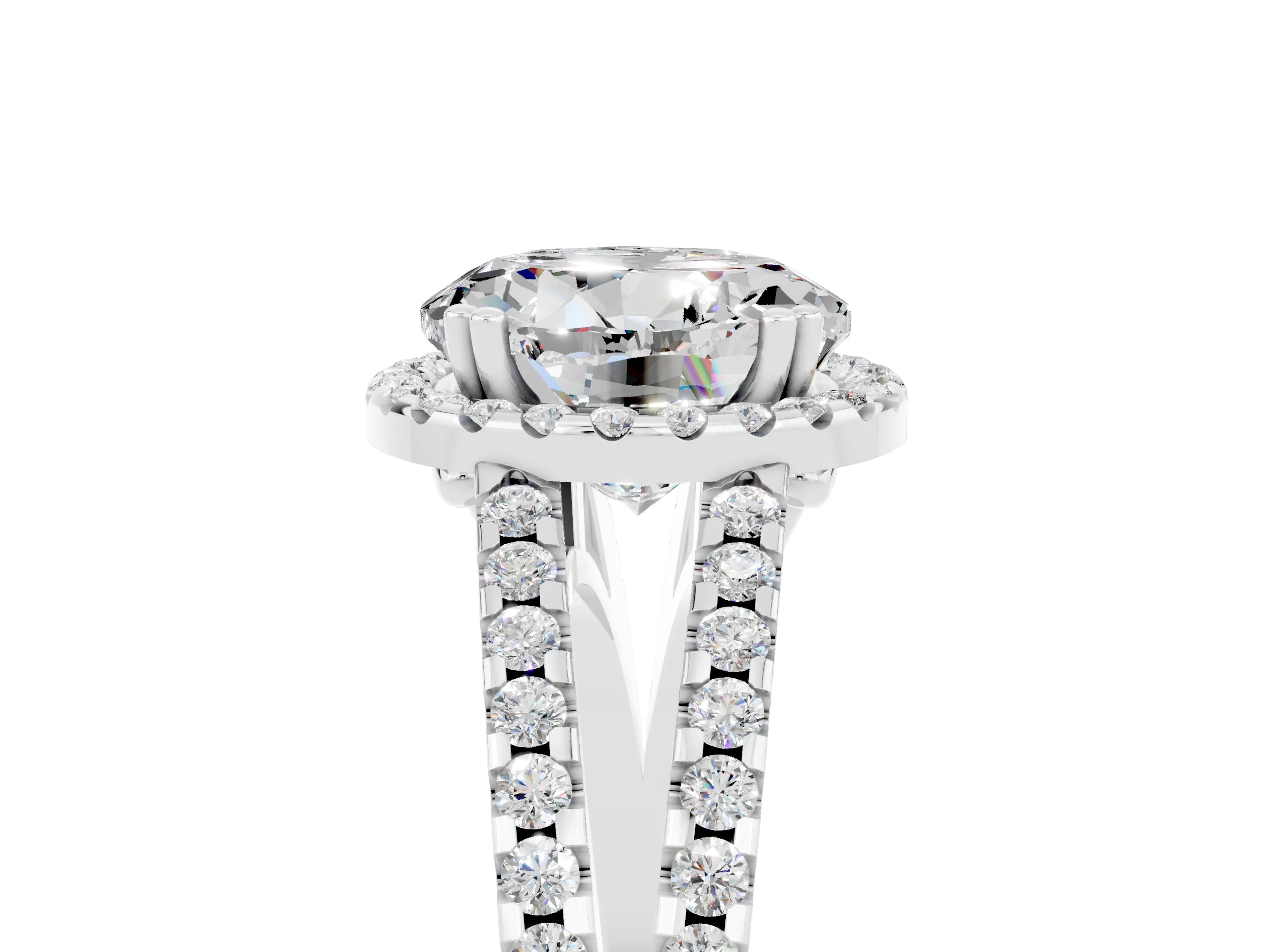 White gold Round Cut Moissanite Halo Split Shank Engagement Ring_17