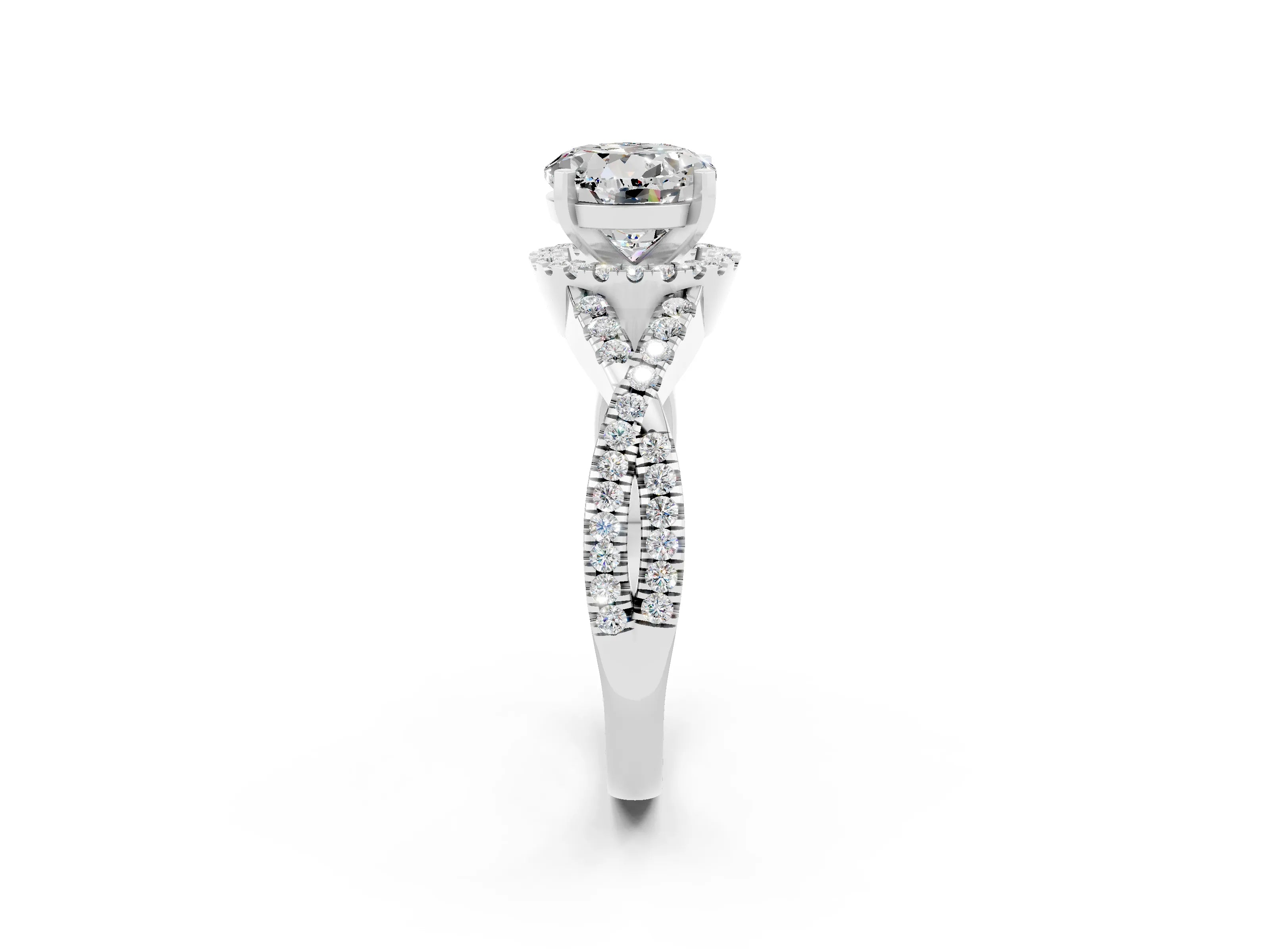 White gold Round Cut Moissanite Halo Twist Band Solitaire Prong Setting Ring_2
