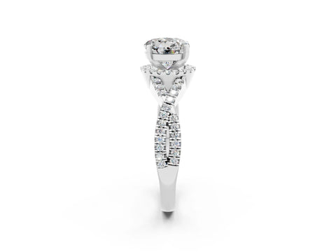 White gold Round Cut Moissanite Halo Twist Band Solitaire Prong Setting Ring_2