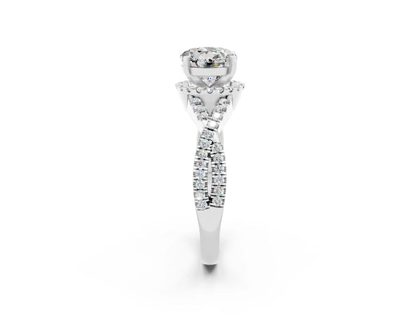 White gold Round Cut Moissanite  Halo Twist Band Solitaire Prong Setting Ring