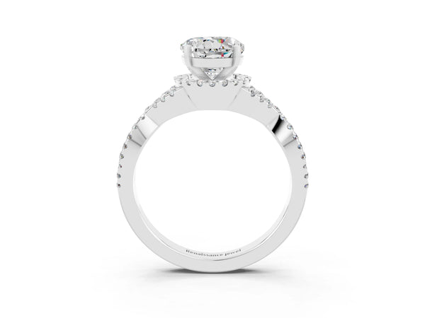 Silver Round Cut Moissanite  Halo Twist Band Solitaire Prong Setting Ring