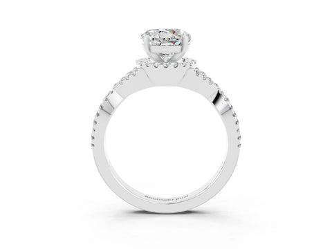 White gold Round Cut Moissanite Halo Twist Band Solitaire Prong Setting Ring_3